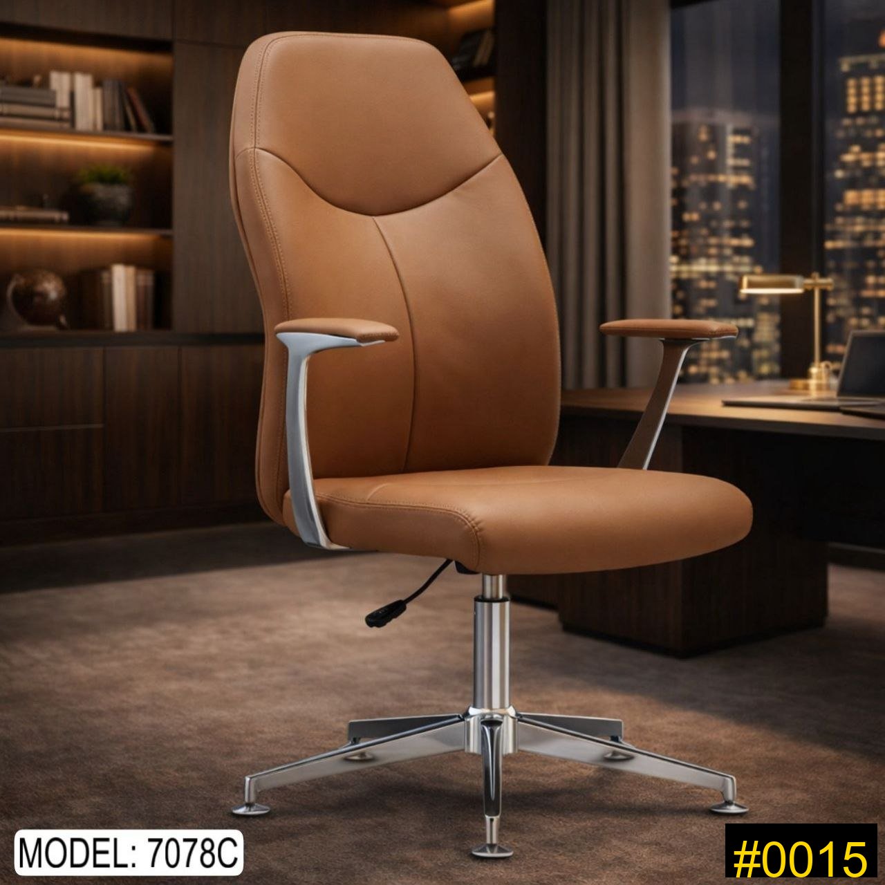 Leather Executive Chair — Cognac Leather Fixed Executive Chair — 550 SAR (leather)