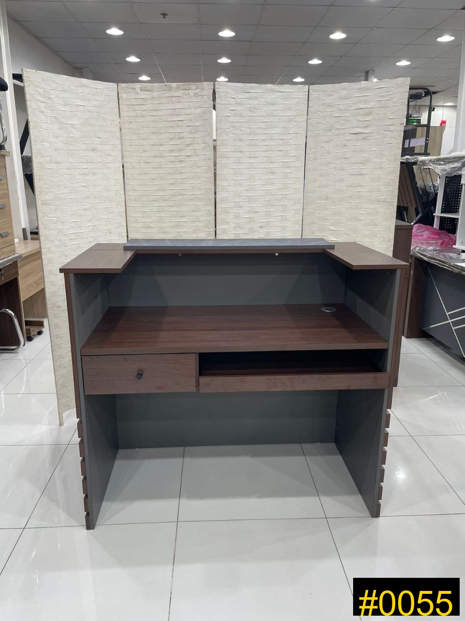 Reception Desk Counter — Brown and grey modern reception desk — 680 SAR 2