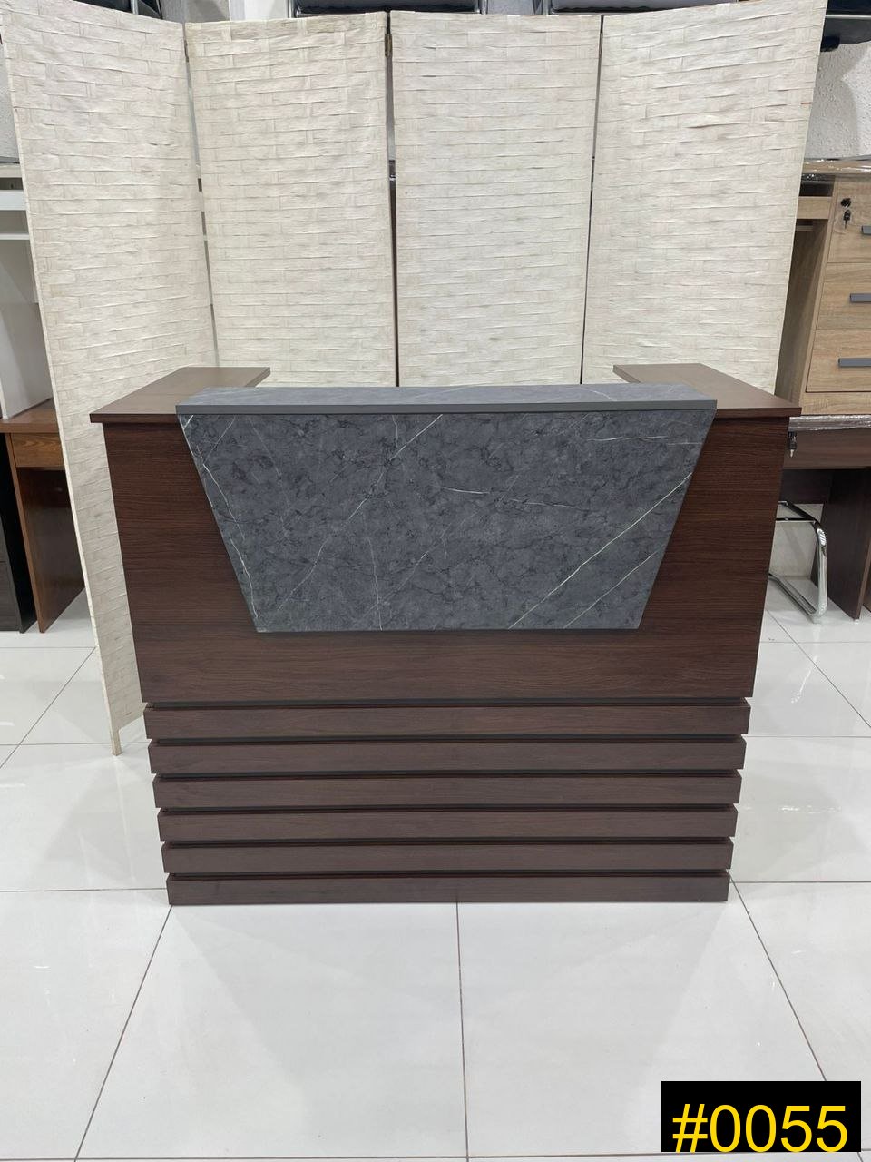 Reception Desk Counter — Brown and grey modern reception desk — 680 SAR 3