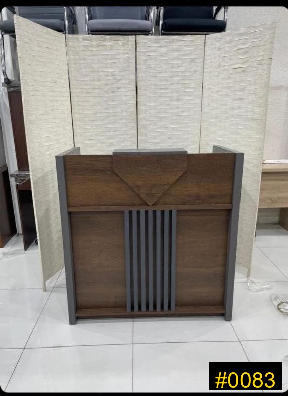 Reception Desk — Modern Wood Grain Grey Reception Counter — 680 SAR