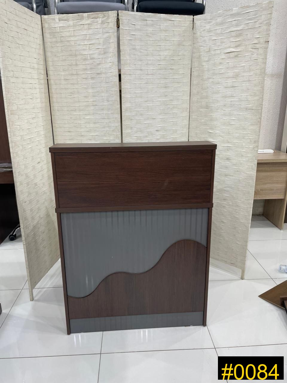 Reception Desk — Dark brown grey wave reception desk — 680 SAR