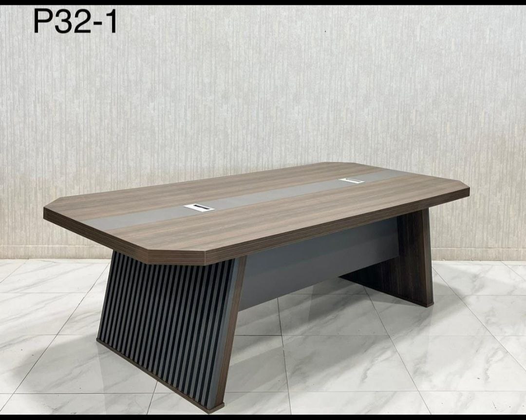 طاولة اجتماعات — طاولة اجتماعات خشب جوز رمادية عصرية مضلعة — 1180 SAR (200cm)