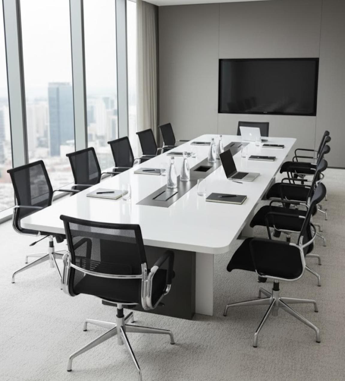 Boardroom Meeting Table — Sleek White Boardroom Table Power Outlets — 4880 SAR (480cm)