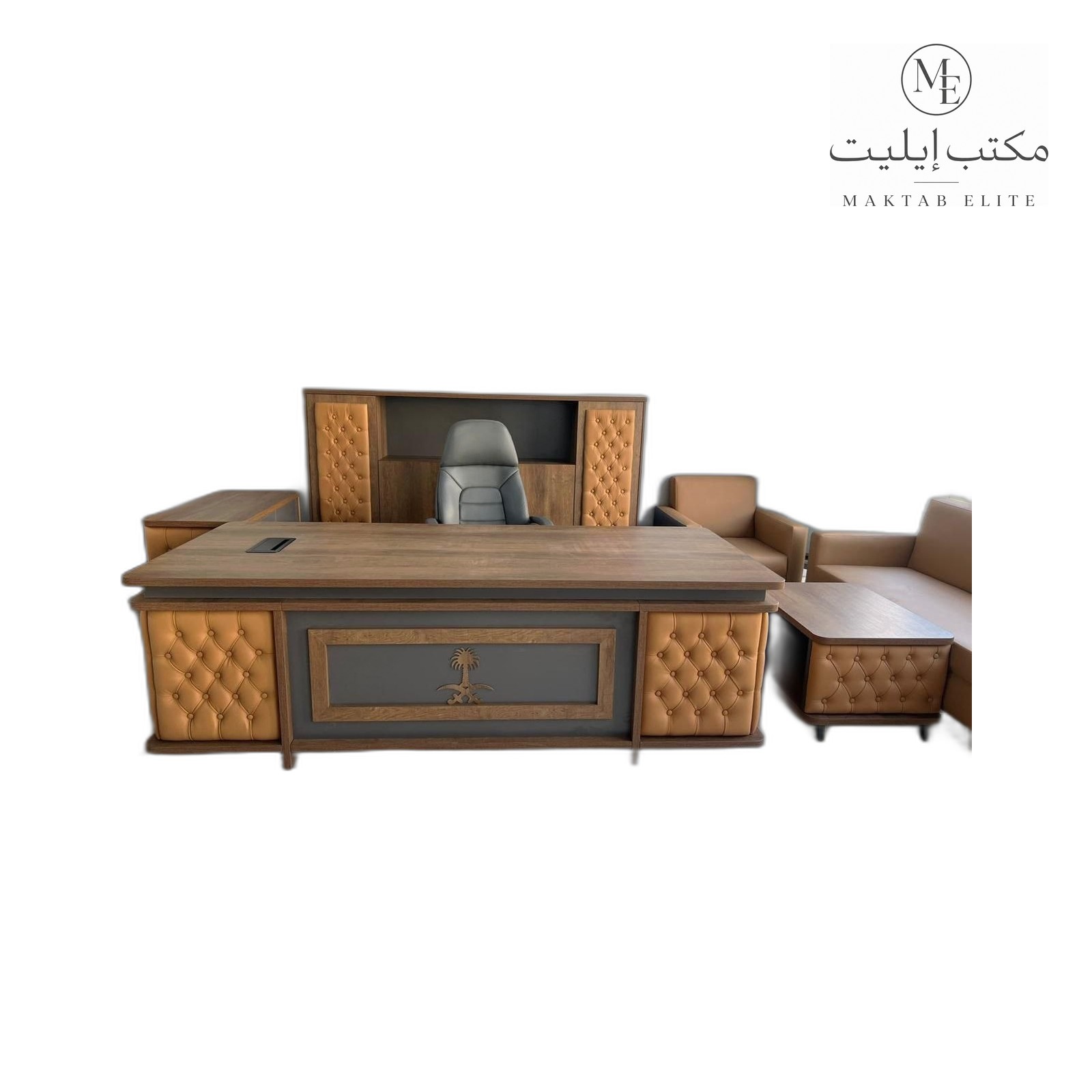 Manager Office Set — Walnut and Tan Tufted Executive Set — 6600 SAR (desk 220cm)