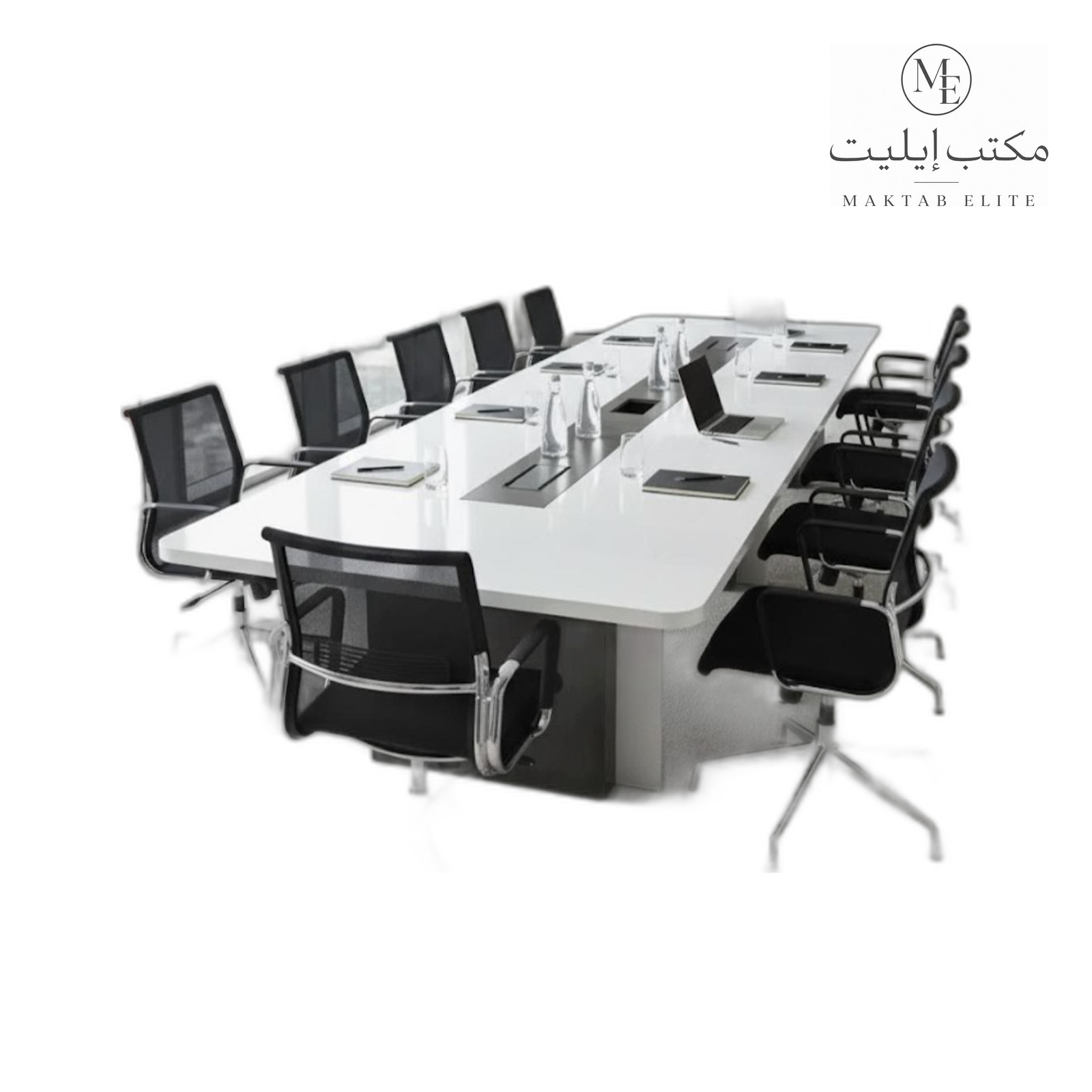 Boardroom Meeting Table — Sleek White Boardroom Table Power Outlets — 4880 SAR (480cm)