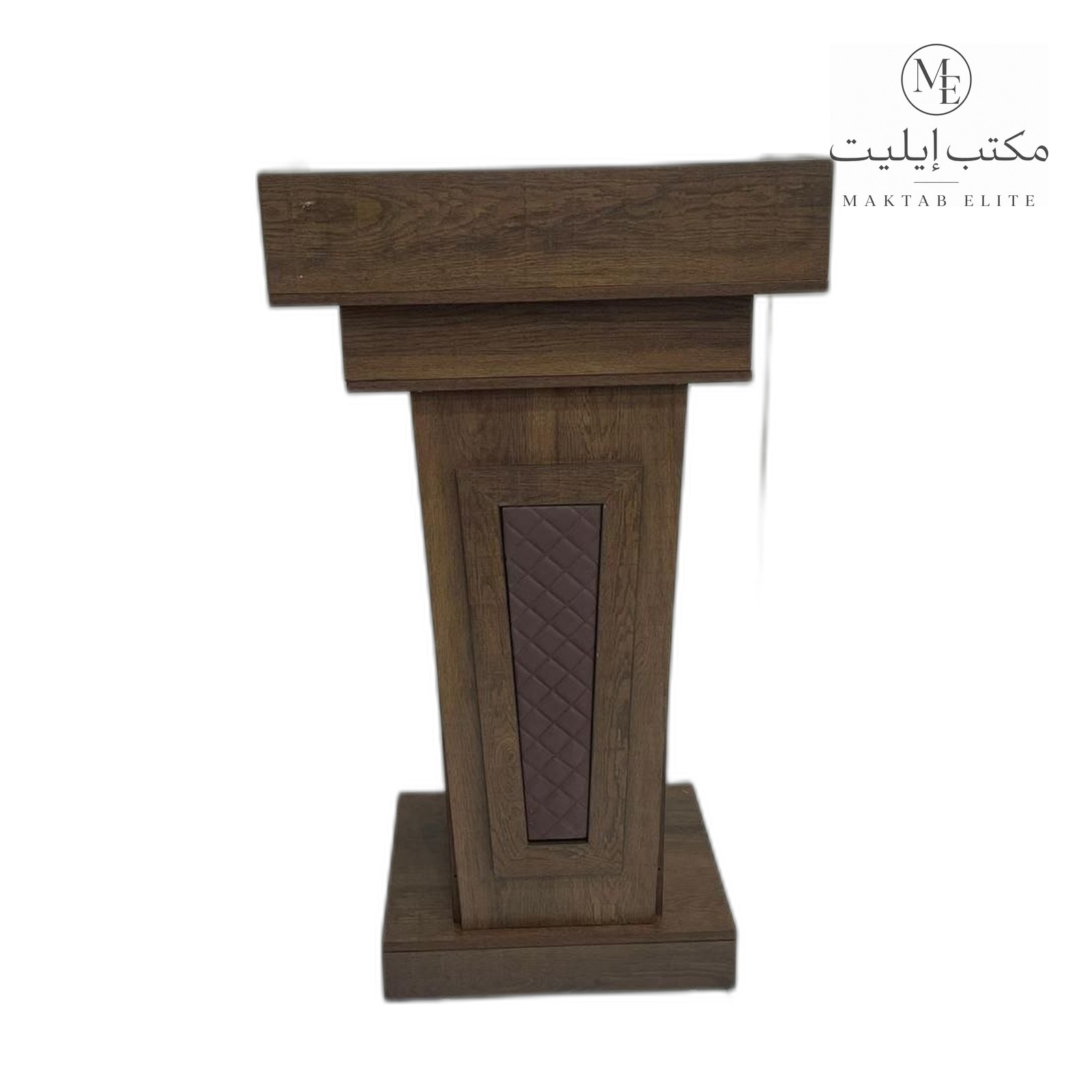 Reception Podium — Dark brown wood with quilted accent — 530 SAR (100cm)