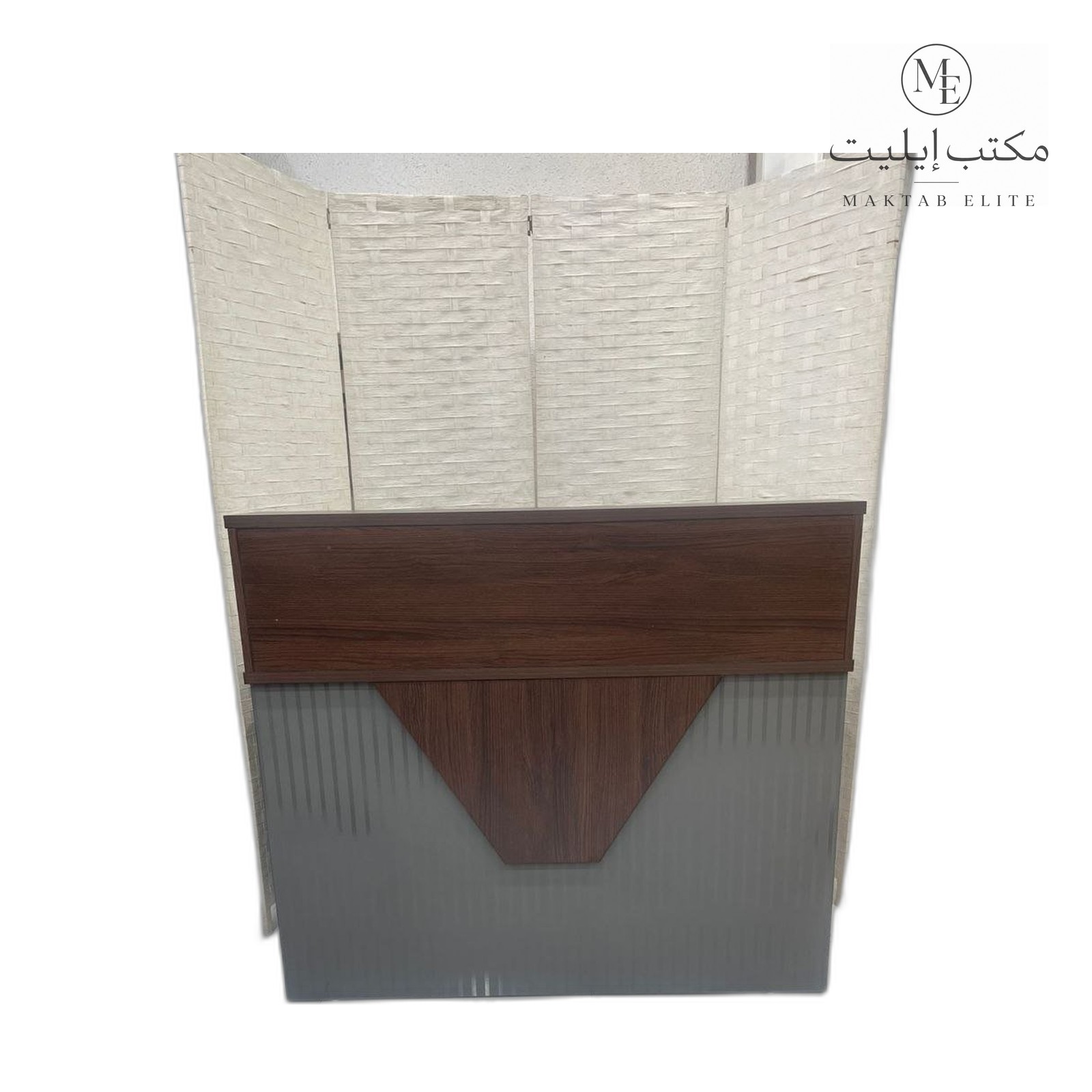 Reception Desk Counter — Brown and grey modern reception desk — 680 SAR