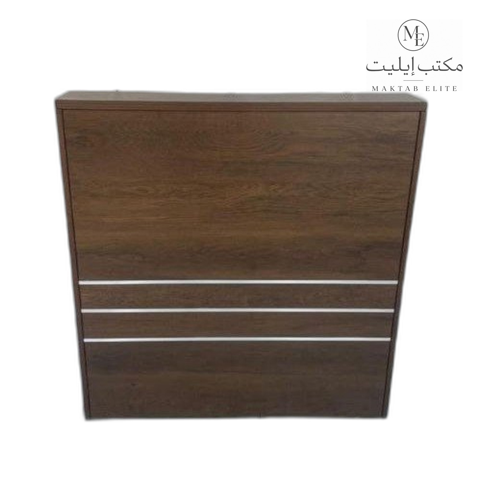 Reception Desk — Dark wood reception desk with white stripes — 680 SAR