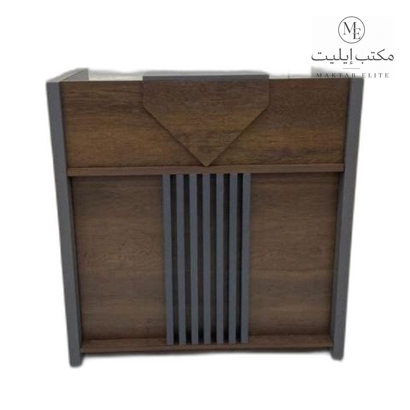 Reception Desk — Modern Wood Grain Grey Reception Counter — 680 SAR